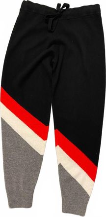 Minnie Rose Womens Cashmere Stripe Jogger In Black/red/grey/cream