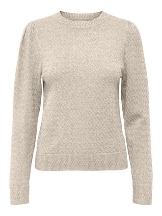 Only Rundhalspullover ONLY ONLKATIA LS PUFF O-NECK CC KNT, Damen, Gr. L (40), grau (wei&szlig;cap gray detail:melange), Strick, Obermaterial: 50% Viskose, 27% Ny