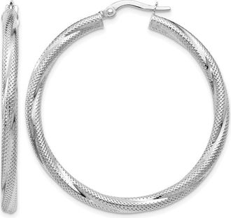 Diamond2Deal 10K White Gold Round Shape Hinged Hoop Earrings
