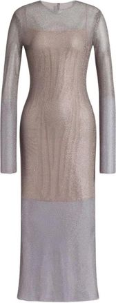 Alberta Ferretti Micro-rhinestone midi jurk - Dames - Feestkleedjes - Grijs - S - Polyester - Kleedjes