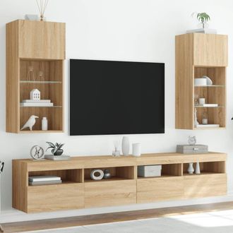 vidaXL Muebles De Tv Con Luces Led 2 Uds Roble Sonoma 40,5x30x90 Cm Vidaxl