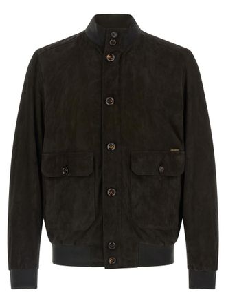 Moorer Brown Solid Mandarin Collar Jacket