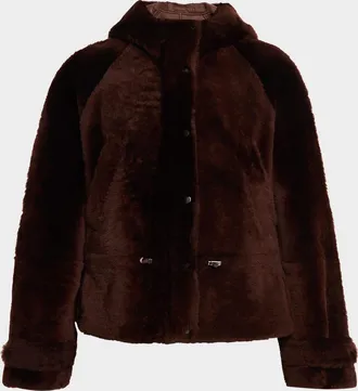 Brunello Cucinelli Lamb Shearling Zip Hooded Jacket