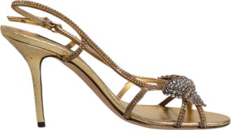 Dolce & Gabbana Gold Strass Ankle Strap Heels Sandals Womens Shoes (Pre-Owned)