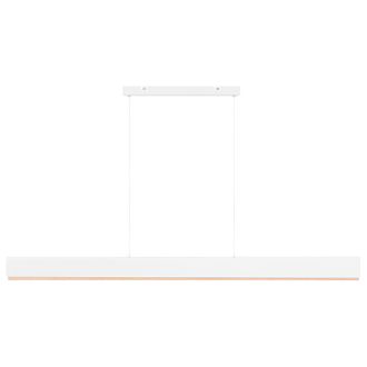 Beliani L&aacute;mpara Led Colgante Lineal De Metal 120 Cm Estilo Escandinavo Moderno Pantalla De Madera Blanco Y Marr&oacute;n Claro Mara