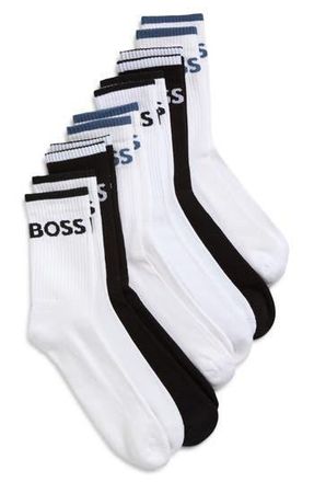 BOSS Assorted 6-Pack Stretch Quarter Socks in Black/White Multi at Nordstrom Rack, Size 7-13