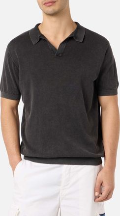 MC2 Saint Barth Black Buttonless Knitted Polo Shirt Sloan With Vintage Treatment