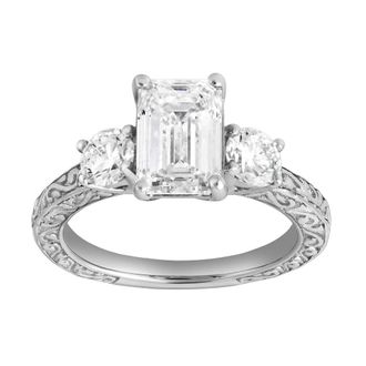LuvMyJewelry Novelle 14K Gold 2.65 Ct Emerald Cut Lab Grown Diamond Engagement Ring in 14K White Gold at Nordstrom, Size 7
