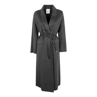 Semicouture Belted Coats, female, Gray, Size: S Grey Double-Breasted Coat with Belt