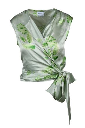 Marella Green Crossover Silk Satin Women Top