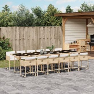 vidaXL Set Comedor De Jard&iacute;n Con Cojines 13 Pzas Rat&aacute;n Sint&eacute;tico Beige Vidaxl