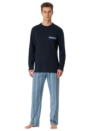 Schiesser blauwe pyjama geruit katoen