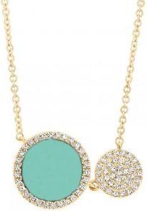 Allurez 0.15ct Diamond & 0.84ct Composite Turquoise 14k Yellow Gold Circle Necklace