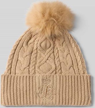 Lauren Ralph Lauren Strickmütze mit Bommel in Camel, Größe 1