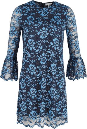 Ganni Ganni Lace Sleeve Floral Dress in Blue Polyester