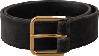Dolce & Gabbana Bruin Fluwelen Gouden Logo Metaal Taille Gesp Riem