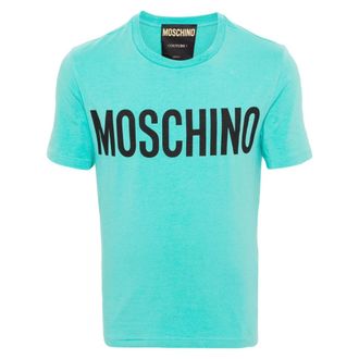Moschino Mens Bold Logo Branded Green T-shirt Cotton - Size Large