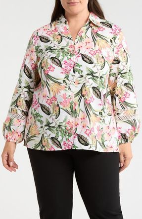 Jones New York Floral Print Shirt in White Sand Multi at Nordstrom, Size 1 X