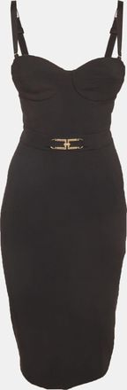 Elisabetta Franchi Black Crepe Sheath Bustier Knee Length Dress