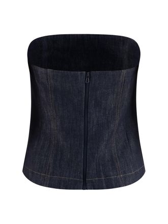 Brunello Cucinelli Womens Denim Effect Twill Bandeau Top Blu Cotton