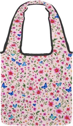 Generic Aesthetic Butterfly Reversible Canvas Shoulder Tote - Double-Sided Print, 12oz Cotton, 27cm Drop, Fold-Flat Bag for Travel, Shopping, Street Outings