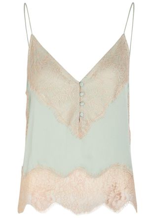 Ronny Kobo Suraiya Lace-trim Silk-blend top - Light Green - XL (UK16 / XL)