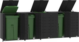 vidaXL Vidaxl - Cobertizo De 5 Contenedores De Basura Acero Negro 345x79x117 Cm