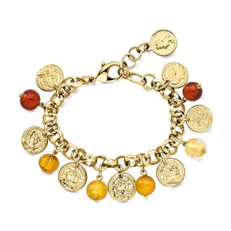 Ross-Simons Italian 14kt Yellow Gold-Plated Coin and Multicolored Murano Glass Bead Charm Bracelet