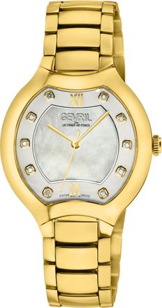 Gevril Group WoMens Lugano Swiss Diamond White MOP Dial 316L Stainless Steel IPYG Bracelet Watch - Gold - One Size