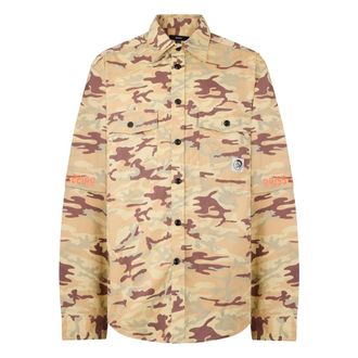 Diesel Casual Shirts, male, Beige, Size: XL Camouflage Long-Sleeve Shirt