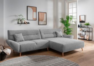 Inosign Ecksofa »Drago, elegant und zeitlos, komfortabel, Holzfuss, L-Form« frei im Raum stellbar, inkl. 2 Zierkissen