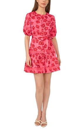 CeCe by Cynthia Steffe Floral Puff Sleeve Stretch Cotton Minidress in Classic Cherry at Nordstrom, Size X-Large