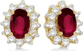 Allurez Oval Ruby & Diamond Accented Earrings 14k Yellow Gold (2.05ct)