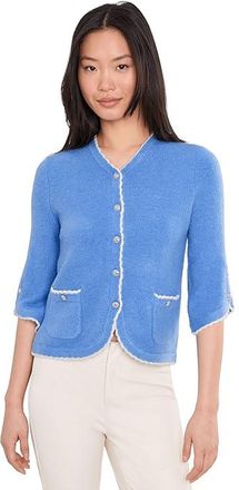 CeCe by Cynthia Steffe Contrast Scallop Trim Cardigan Womens Sweater Bellflower Blue : XS, Acrylic/Polyester/Spandex