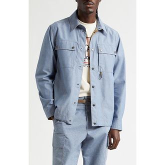 Moncler Chambray Snap Shirt Jacket in Rain Washed at Nordstrom, Size X-Large