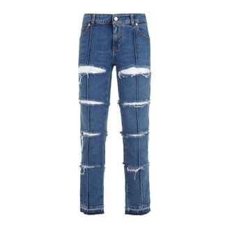 Alexander McQueen Slim Fit Jeans, female, Blue, W27, Cut-Out Denim Trousers