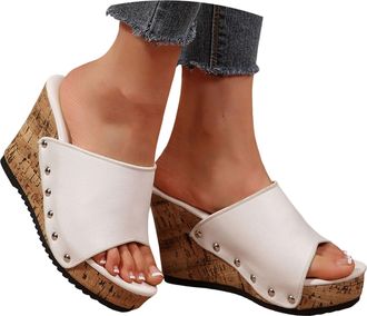 Generic Womens Platform Sandals Wedge Chunky Heel Slip-on Comfort Slides with Arch Support Cork Footbed Adjustable Buckle Summer Slide Sandals Vacation Dress 