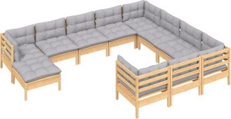 vidaXL Muebles De Jard&iacute;n 11 Pzas Y Cojines Madera De Pino Gris Vidaxl