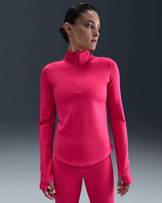 Nike One Top Womens Rush Pink Therma-Fit 1/2 Zip Mid Layer Thumbhole JAX1368