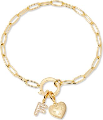 Brook & York Lillian Initial Heart Charm Bracelet in Gold F at Nordstrom