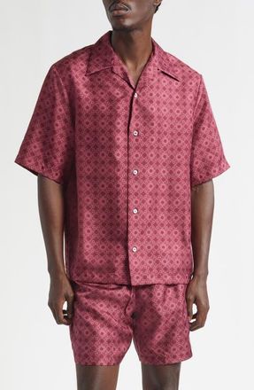 Amiri MA Quad Silk Bowling Shirt in Wine at Nordstrom, Size Xx-Large