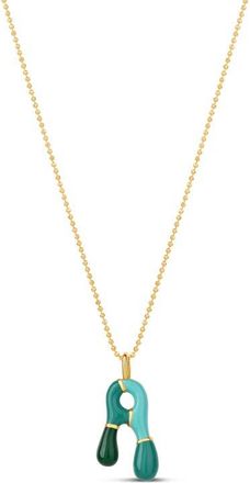 SHYMI Enamel Initial Retro Necklace in Green at Nordstrom