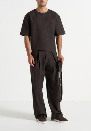 Mani&egrave;re De Voir Leon Boxy Cropped Hatched T-Shirt in Brown at Nordstrom, Size X-Small
