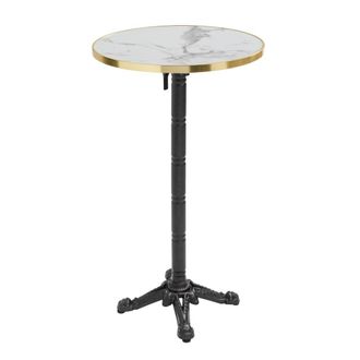 Oviala Mesa alta redonda de 60 cm con tablero de m&aacute;rmol blanco/dorado y negro