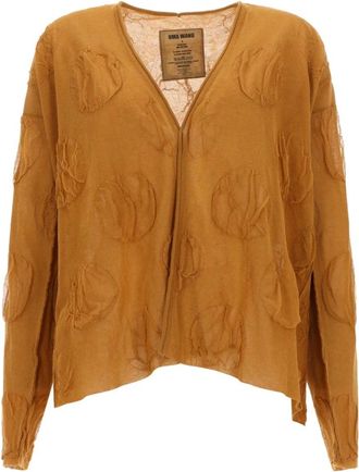 Uma Wang Oversized Cardigan met Polkadot - Dames - Blouses - Beige - M - Katoen - Overhemden