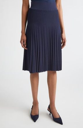 St. John Tracy Riviera Crepe Knit Pleated Midi Skirt in Midnight at Nordstrom, Size Medium