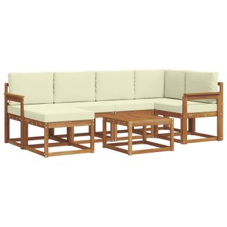 vidaXL Conjunto De Sof&aacute;s De Exterior Con Coj&iacute;n 7 Pcs Natural Y Crema Vidaxl