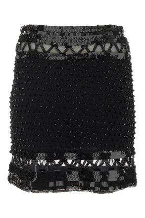 Alberta Ferretti Embellished Mesh Mini Skirt - Black