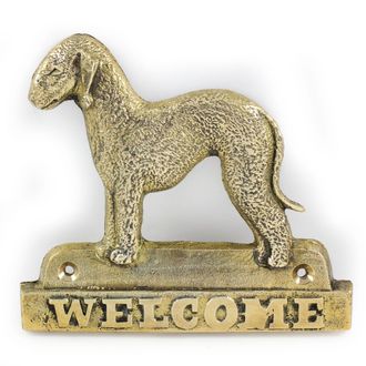 OEM Bedlington Terrier, Rothbury Terrier: Placa De Bienvenida De Lat&oacute;n Con Un Perro, Placa De Bienvenida &Uacute;nica Con La Inscripci&oacute;n Welcome De Art-dog