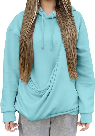 Generic Hoodies for Women UK Pet Pouch Hooded Sweatshirts Long Sleeve Big Kangaroo Pocket Pullover Cat Puppy Holder Hoodie Casual Plain Sweatshirt Sky Blue